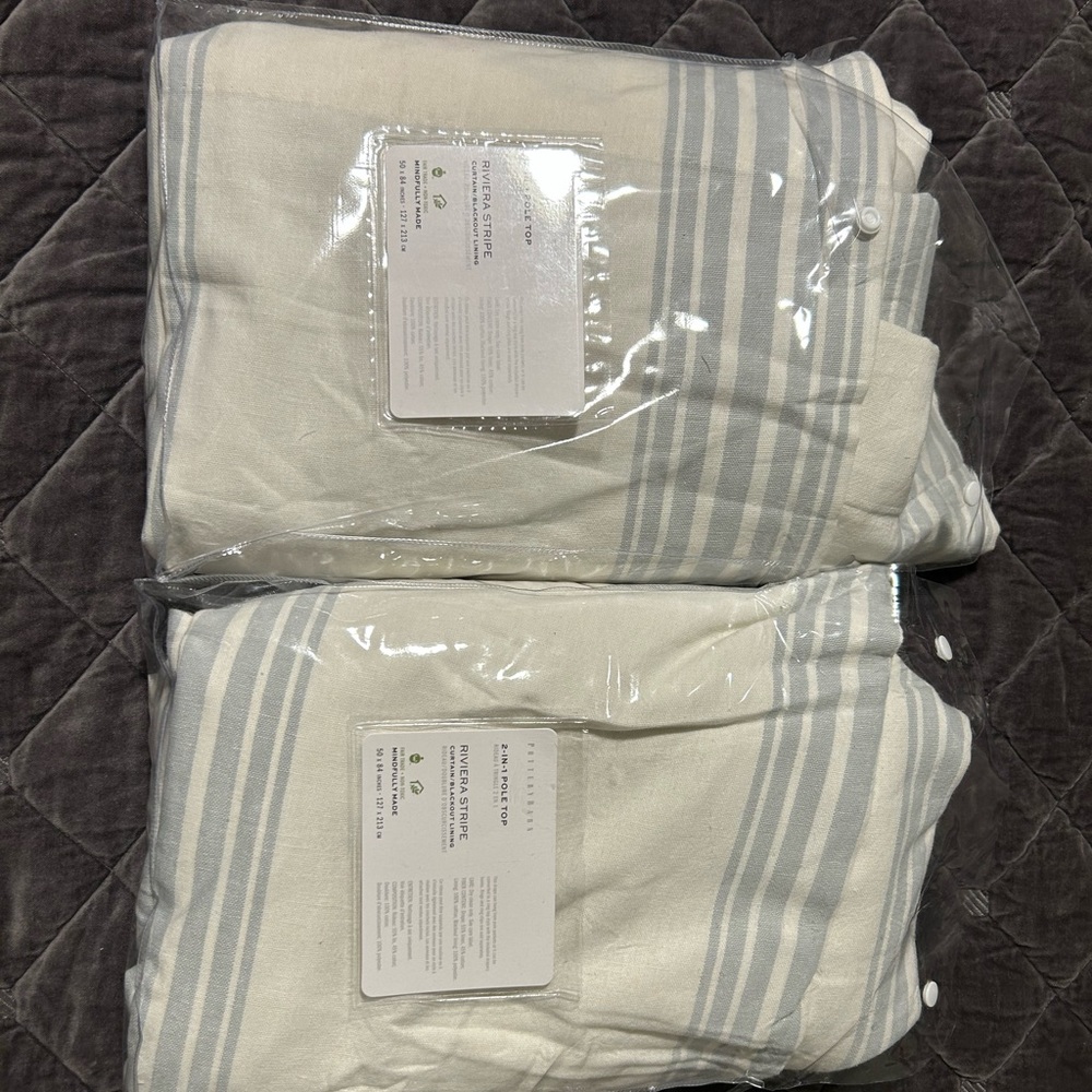 Pair of Pottery Barn Riviera Stripe Lined Curtains 50x84